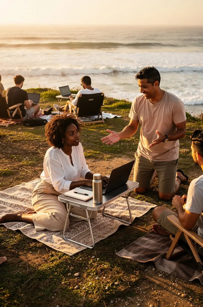 Calm home office environment with natural light and minimal electronic devices to enhance focus.